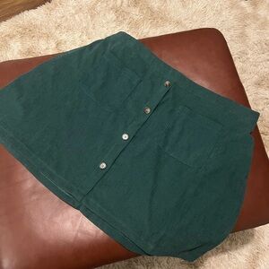 Green Corduroy Button-Front Skirt